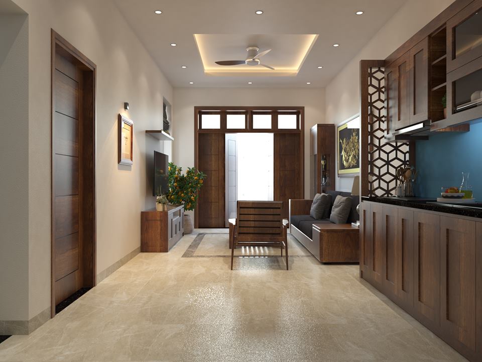 thiết kế nội thất gỗ dâu nhà ống