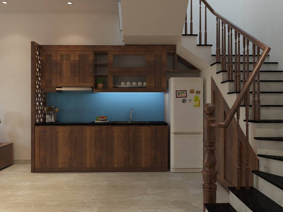 thiết kế nội thất gỗ dâu nhà ống