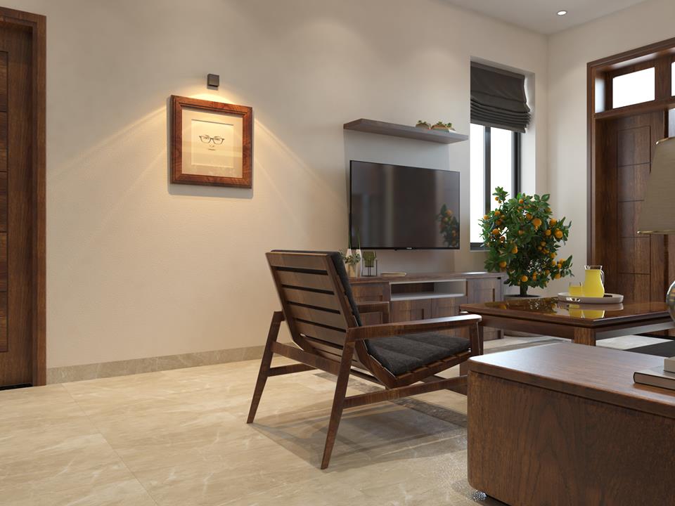 thiết kế nội thất gỗ dâu nhà ống