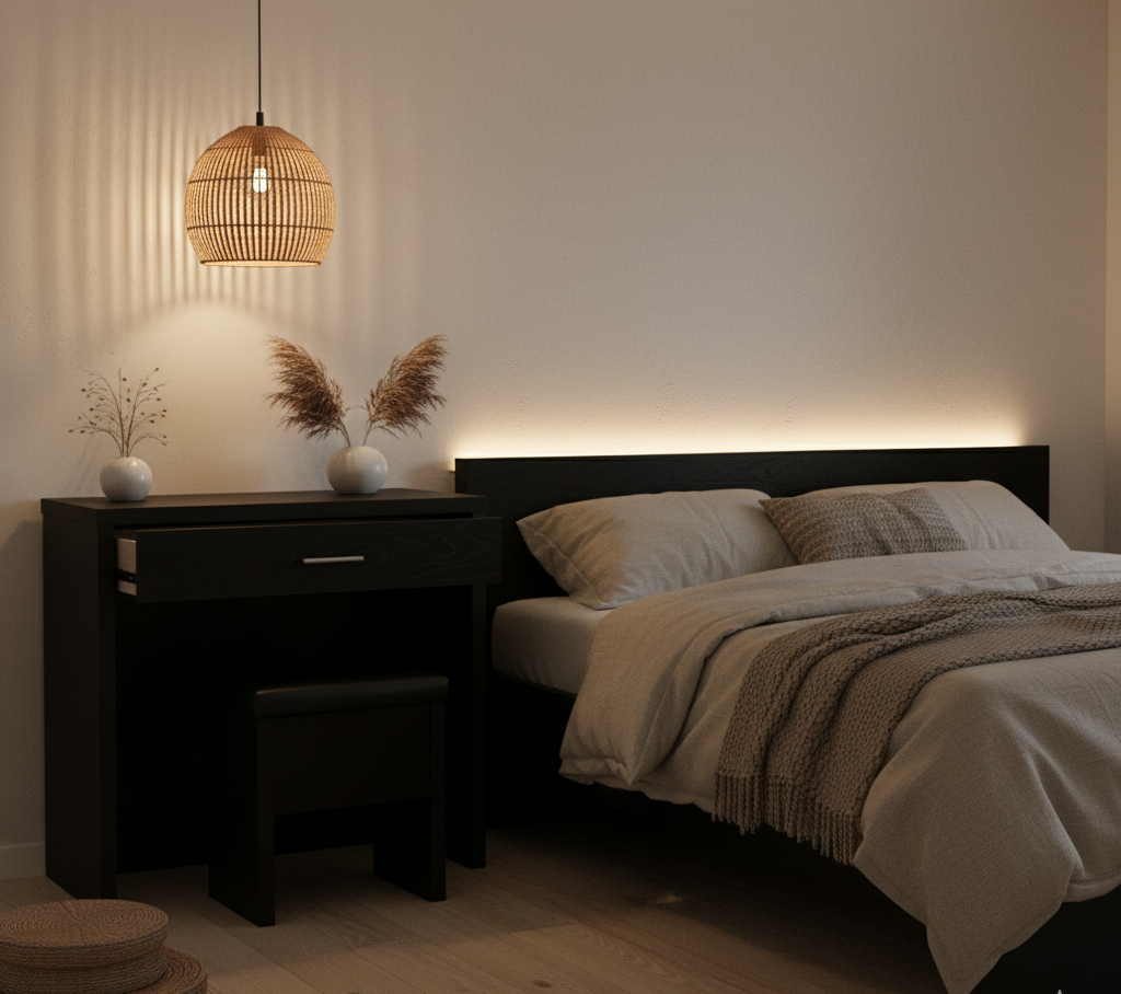 Bàn trang điểm tối giản tông màu đen