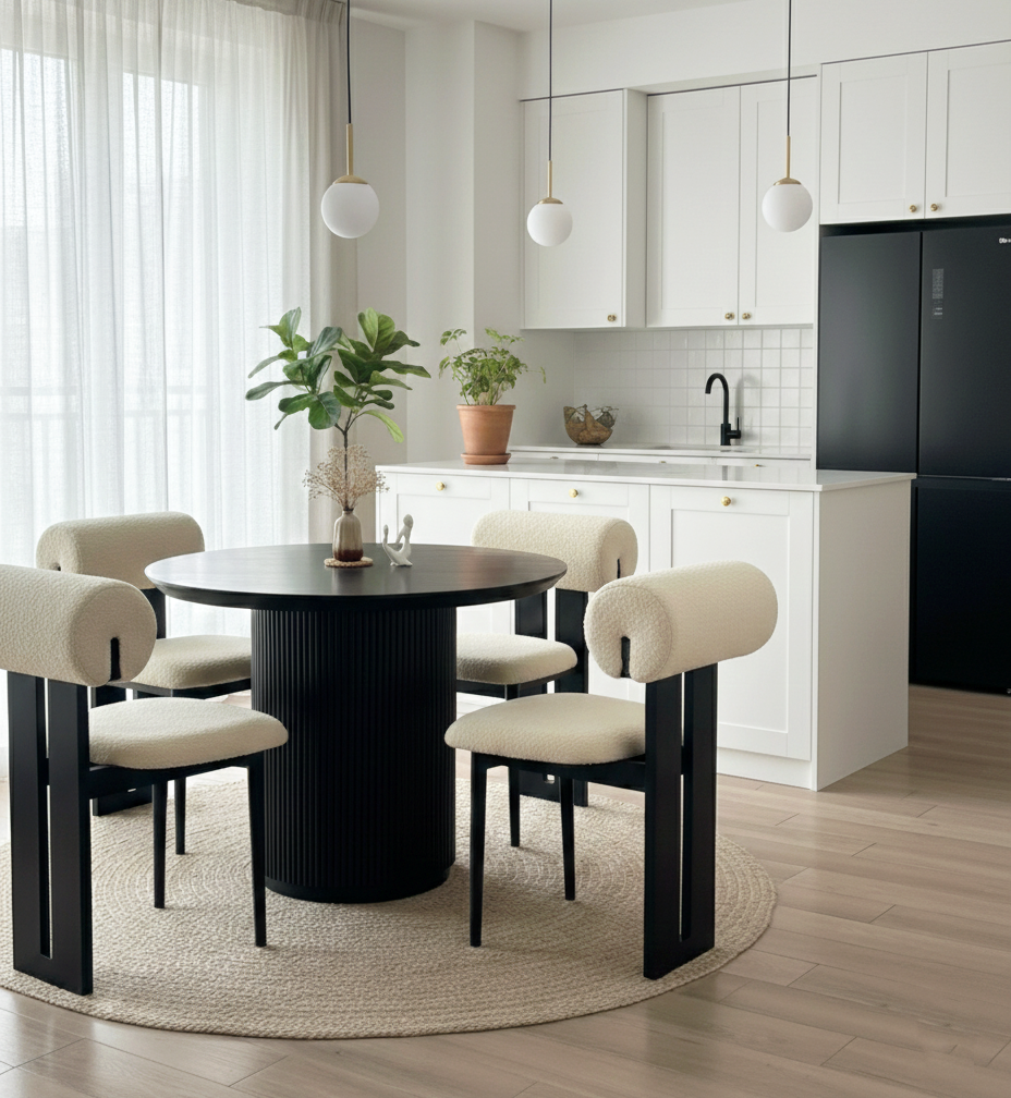 Ghế ăn hippo và bàn sumi cho căn hộ chung cư hiện đại phong cách scandinavian