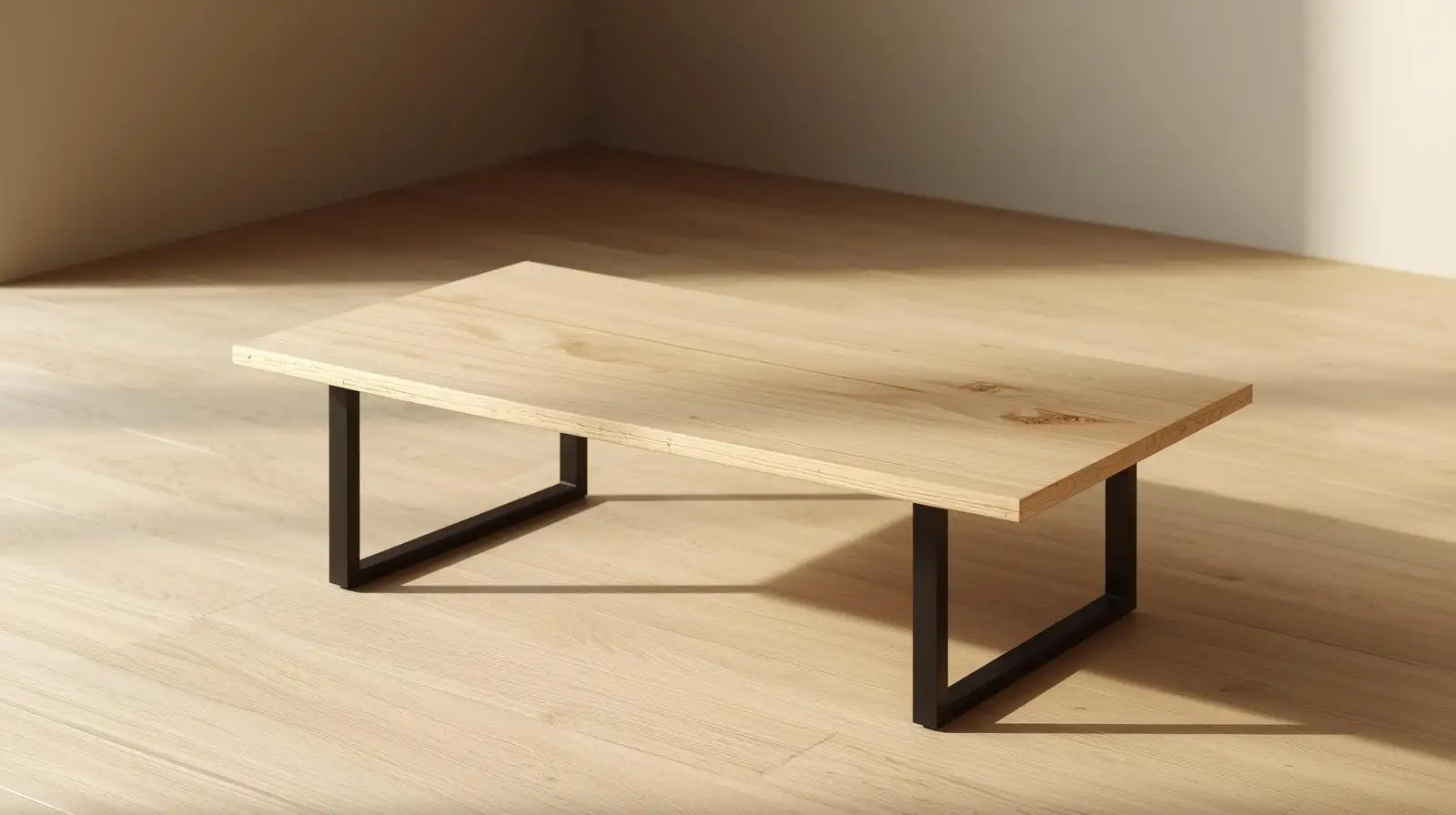 Bàn trà Wabi Sabi mặt gỗ tự nhiên kết hợp chân thép đen phong cách Japandi