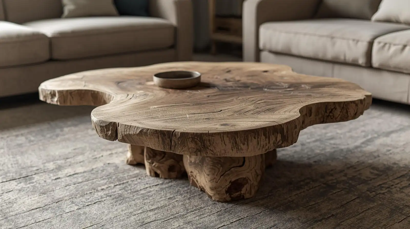 bàn trà wabi sabi nguyên khối gỗ tự nhiên chân thô mộc mang vẻ đẹp tự nhiên và cổ điển
