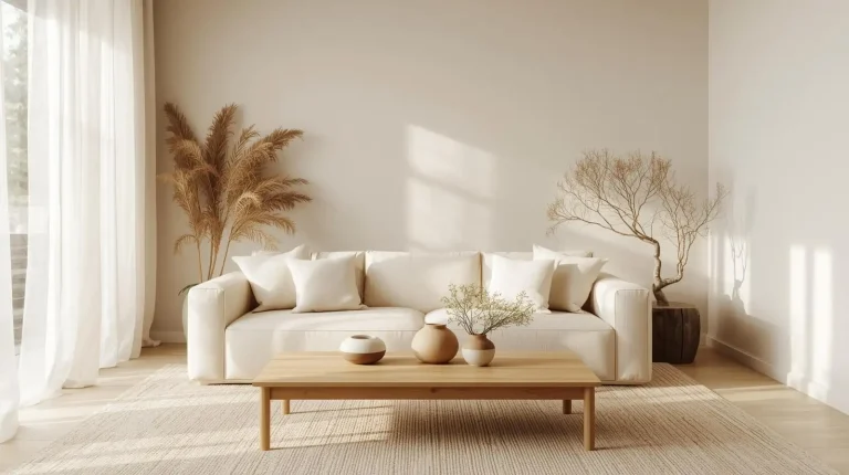 Phòng khách căn hộ japandi tối giản