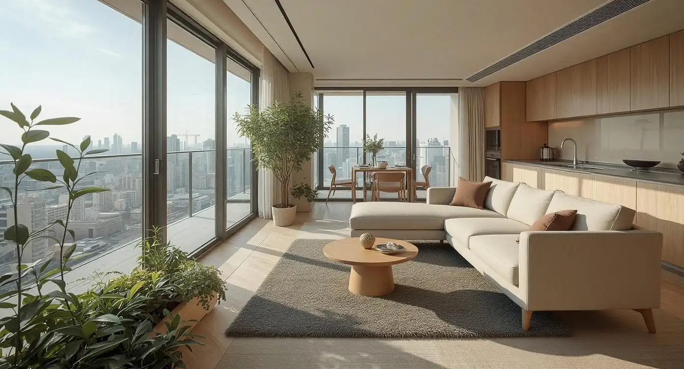 Phòng khách căn hộ phong cách thiết kế Biophilic.