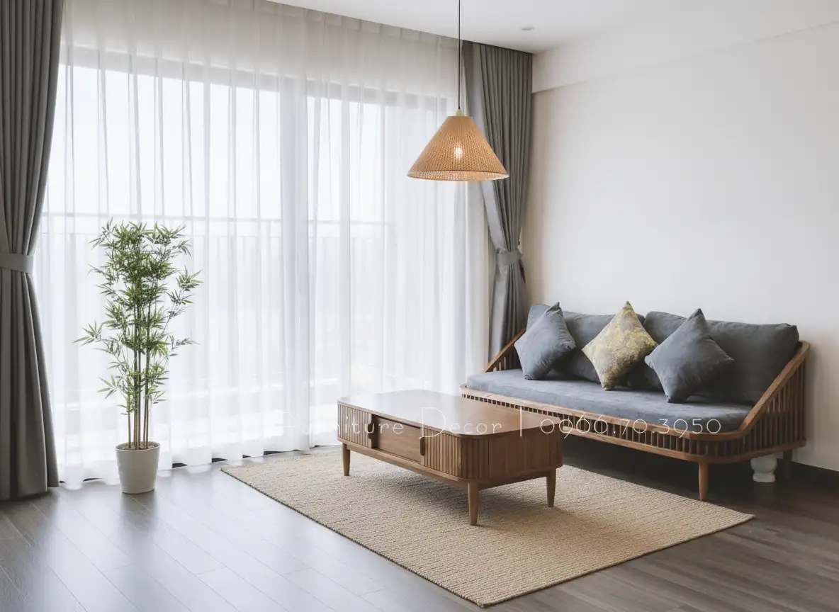 sofa kbh trong phòng khách japandi