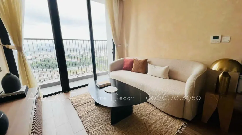 phòng khách nội thất japandi tối giản
