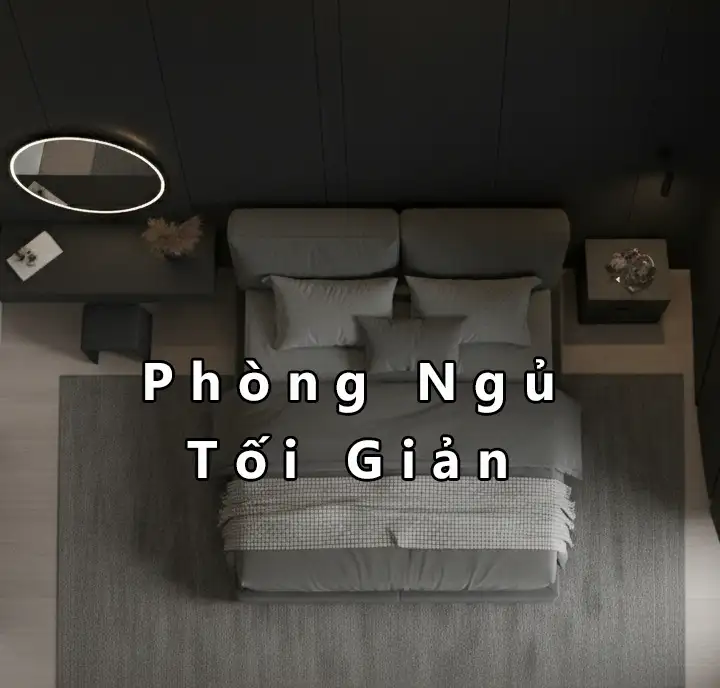 phòng ngủ tối giản đen vân gỗ sồi tự nhiên
