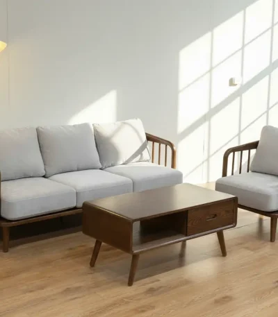 Hikari Minimal Sofa – SF0027 là mẫu sofa Japandi tối giản với khung gỗ tần bì tự nhiên hiện đại
