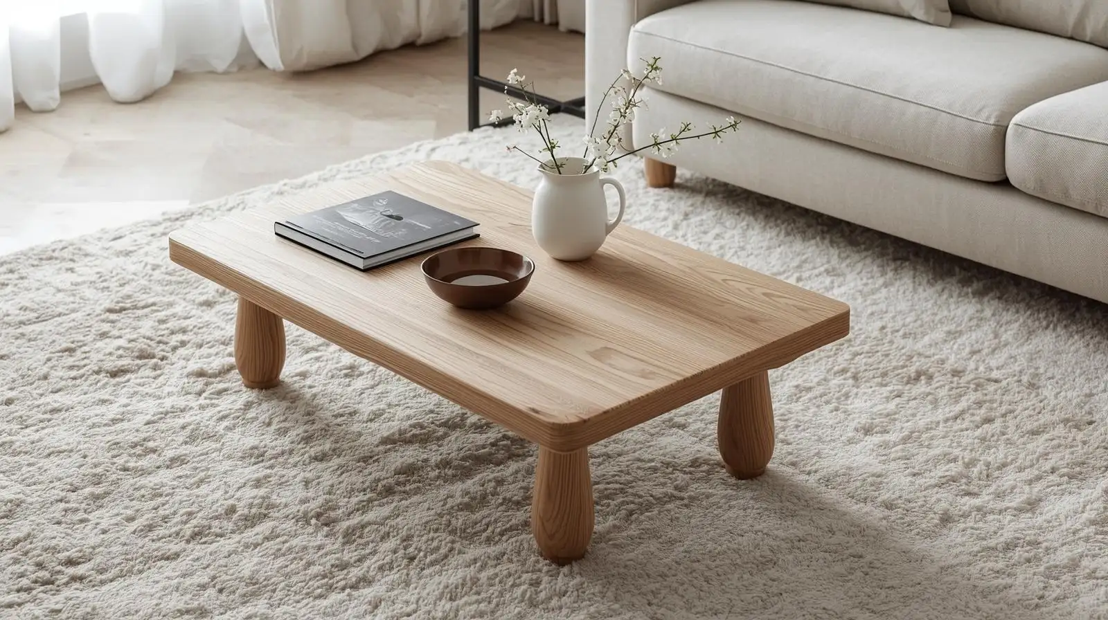 Mẫu bàn vuông thấp chân trụ – Mộc mạc và gần gũi