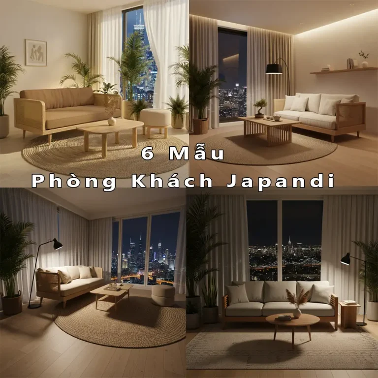 6 mẫu phòng khách japandi tối giản đẹp về đêm giữa lòng thành phố