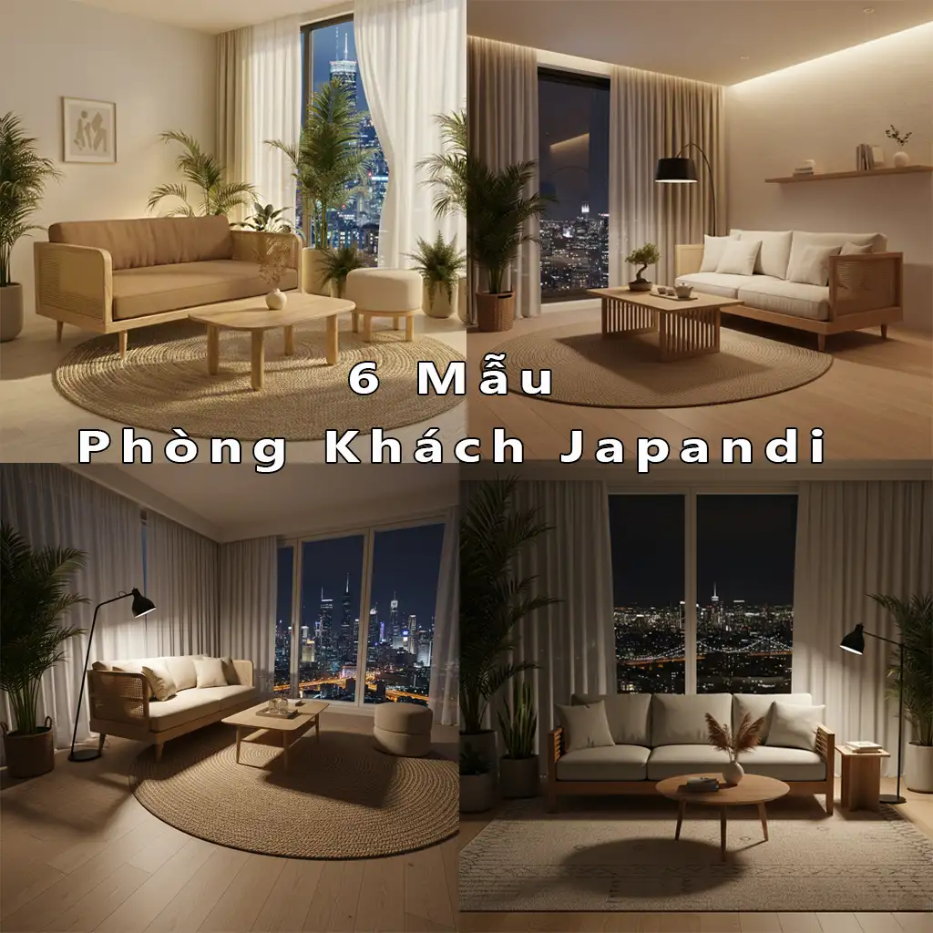 6 mẫu phòng khách japandi tối giản đẹp về đêm giữa lòng thành phố