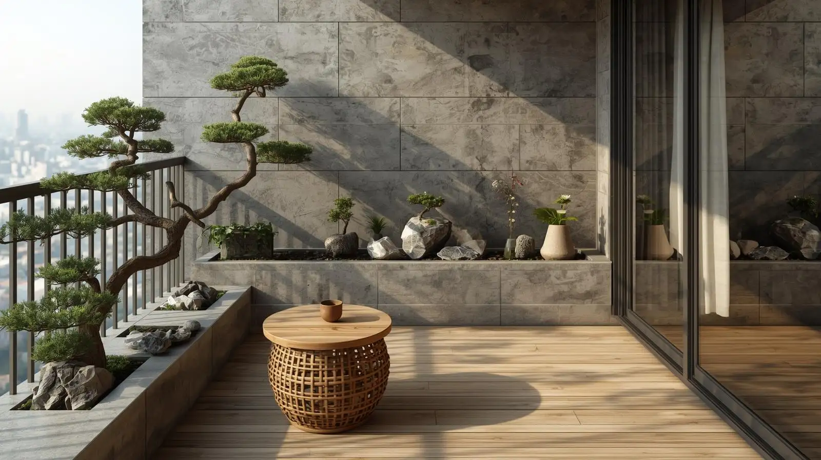 Ban công gỗ mộc – Tối giản mà ấm cúng