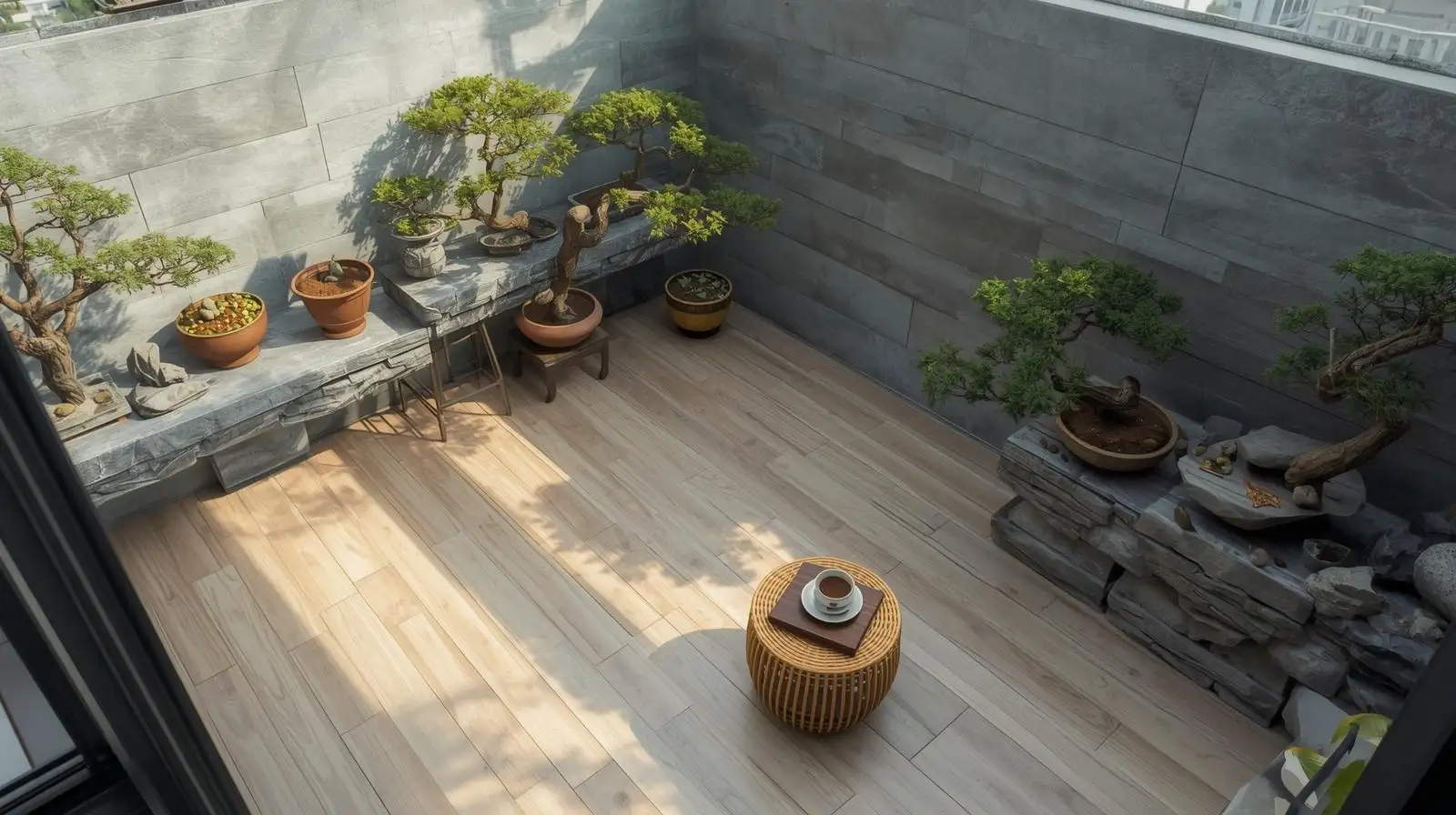 Ban công gỗ mộc – Tối giản mà ấm cúng