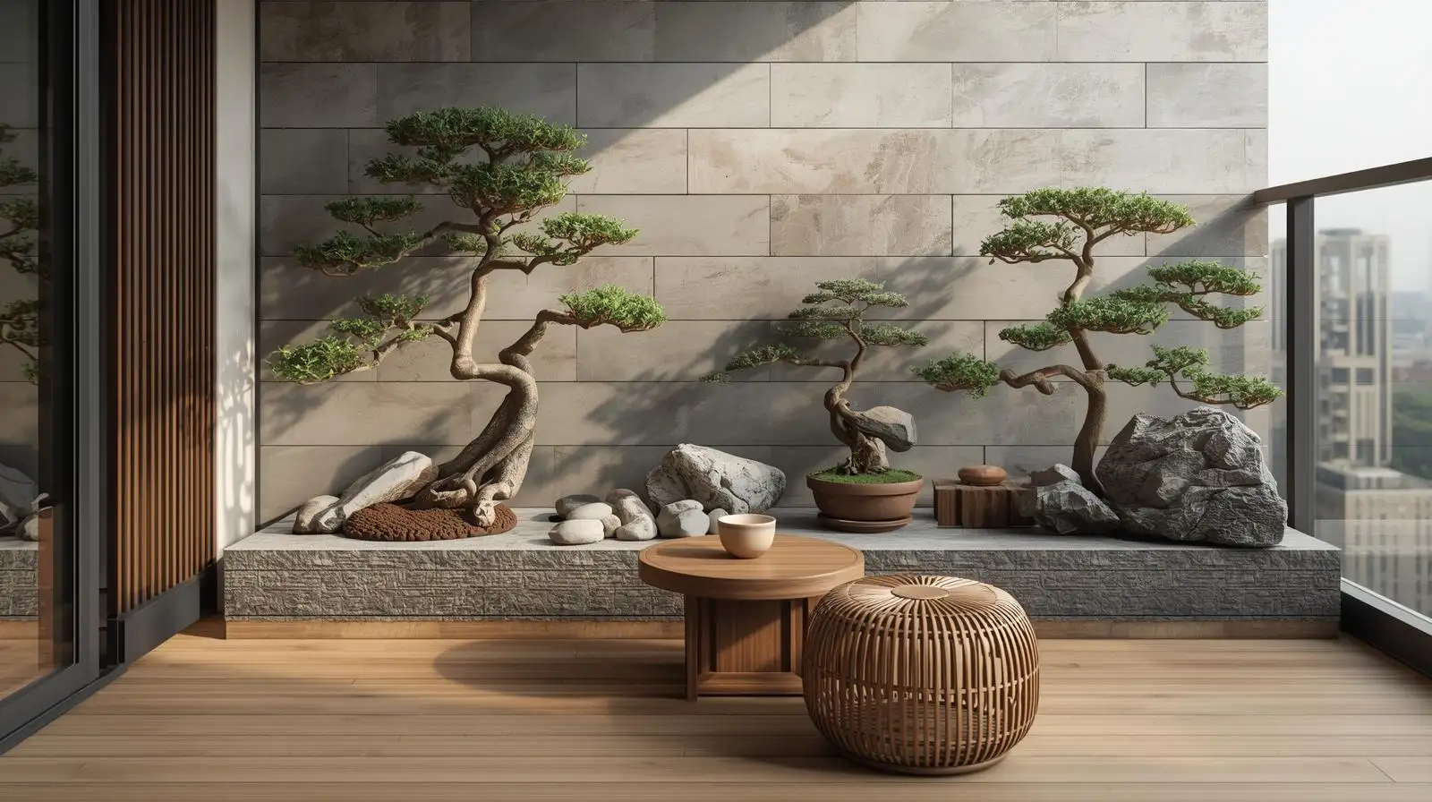 Ban công phong cách japandi gỗ mộc – Tối giản mà ấm cúng