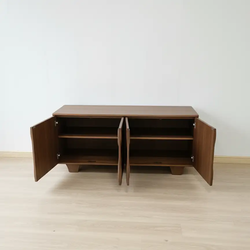 Ảnh cận cảnh họa tiết sóng 3D trên cánh tủ sideboard gỗ óc chó SB0007.