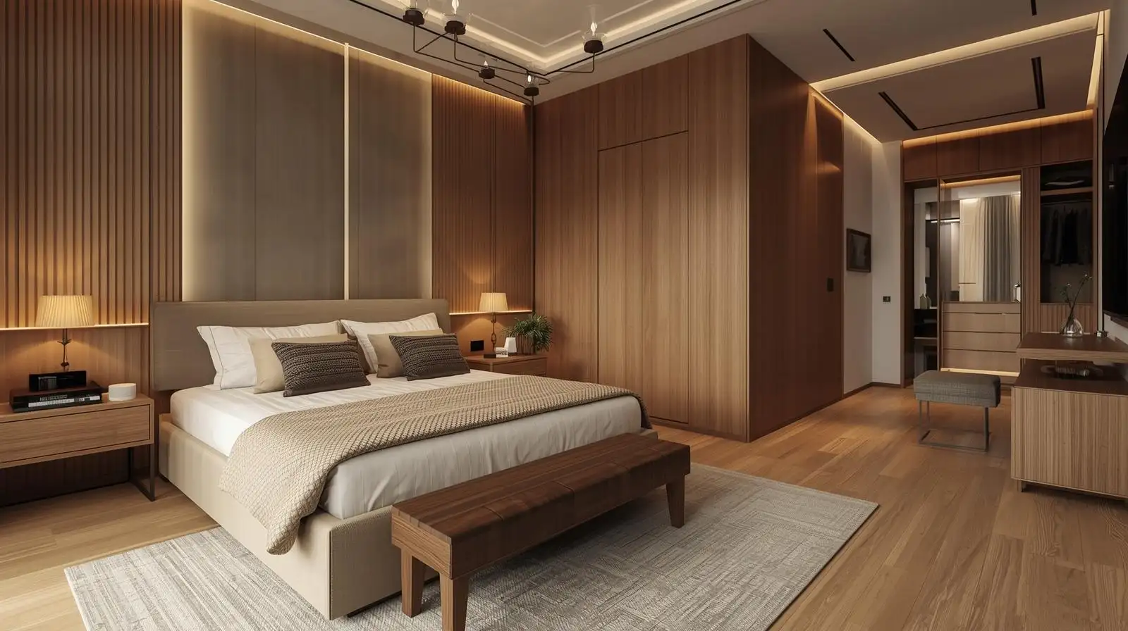 mẫu phòng ngủ gỗ óc chó phong cách hiện đại