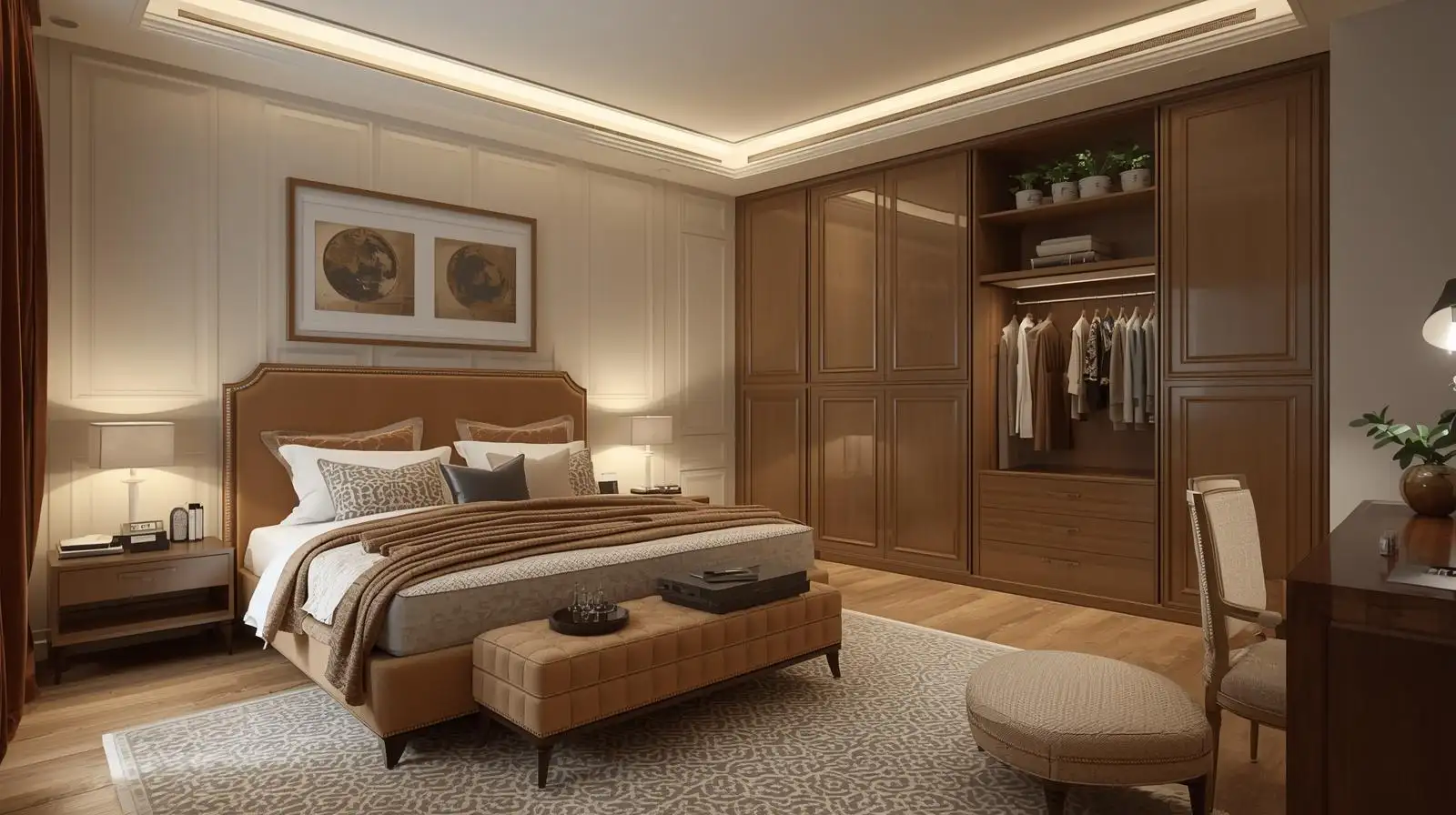 mẫu phòng ngủ tông màu óc chó phong cách hiện đại cho khách sạn