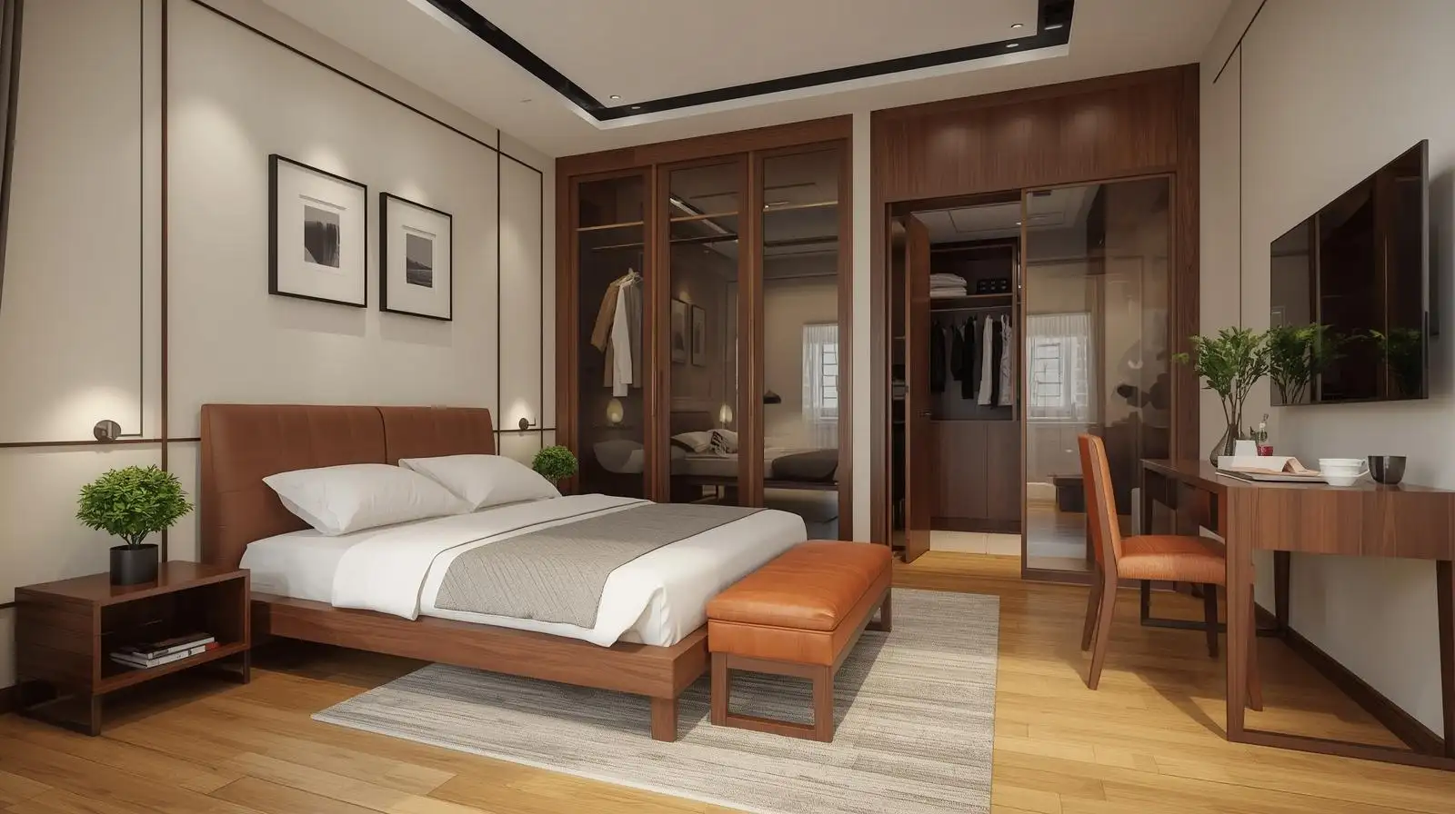 mẫu phòng ngủ tông màu óc chó phong cách hiện đại