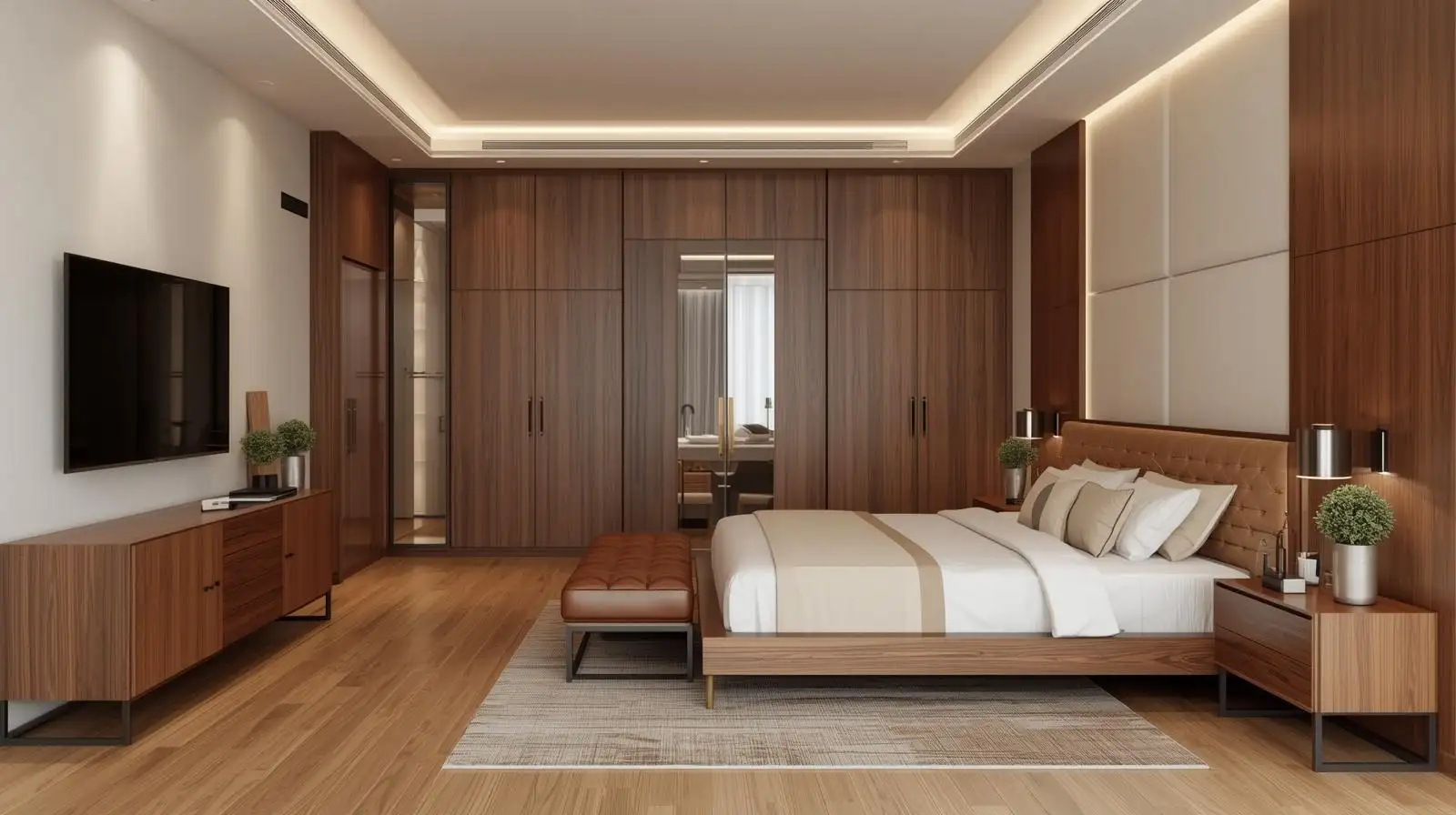 mẫu phòng ngủ tông màu óc chó phong cách hiện đại