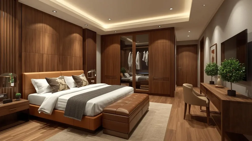 mẫu phòng ngủ tông màu óc chó phong cách hiện đại