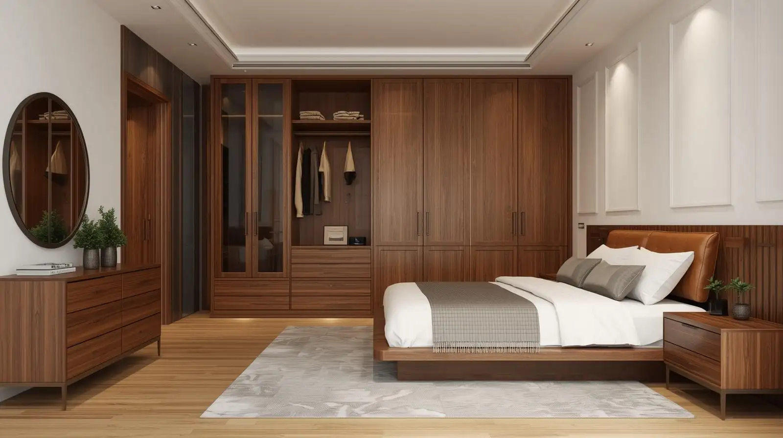 mẫu phòng ngủ tông màu óc chó phong cách hiện đại