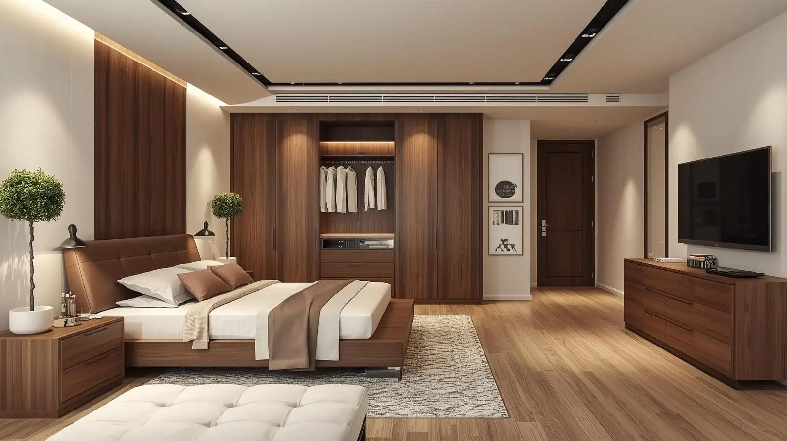 mẫu phòng ngủ tông màu óc chó phong cách hiện đại