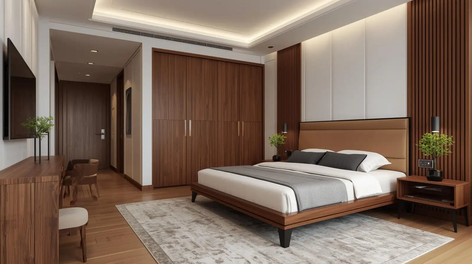 mẫu phòng ngủ tông màu óc chó phong cách hiện đại