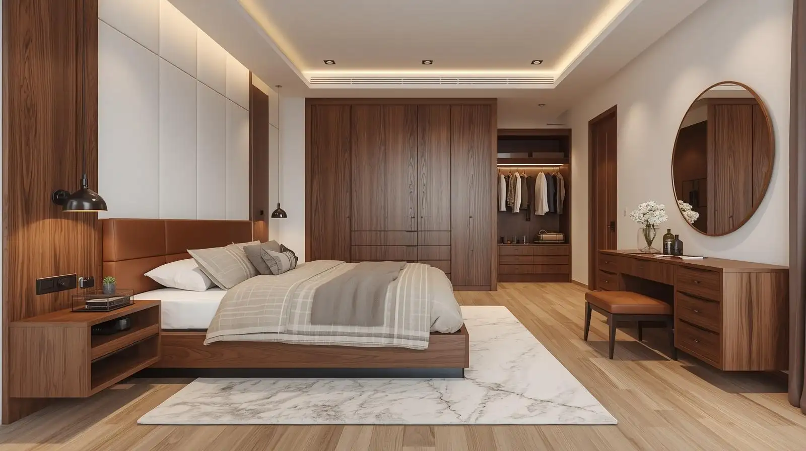 mẫu phòng ngủ tông màu óc chó phong cách hiện đại