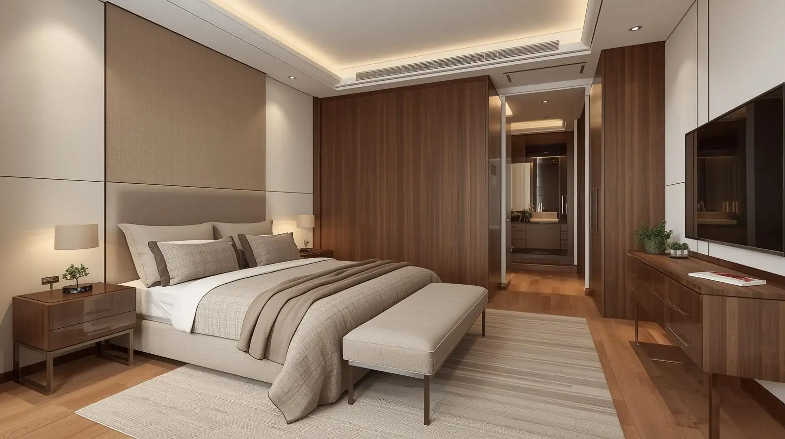 mẫu phòng ngủ tông màu óc chó phong cách hiện đại