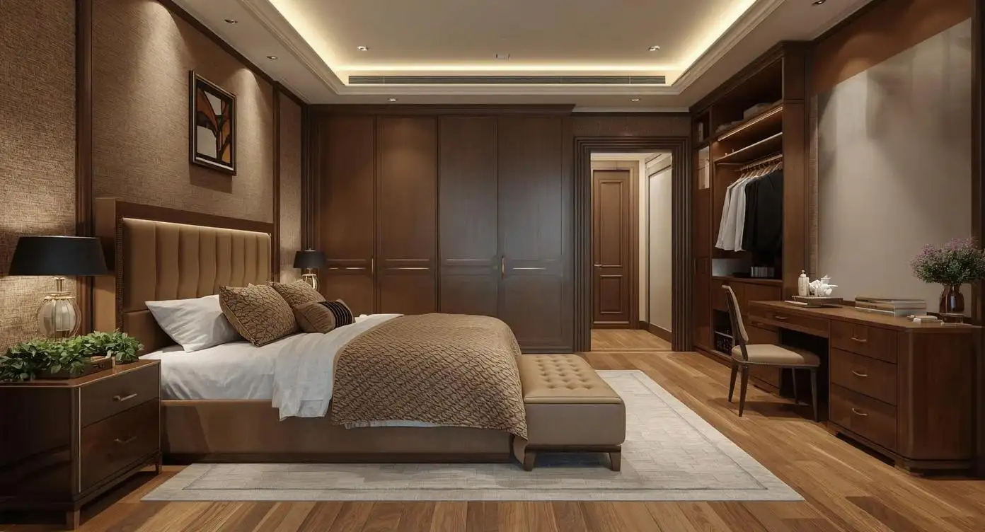 mẫu phòng ngủ tông màu óc chó phong cách hiện đại