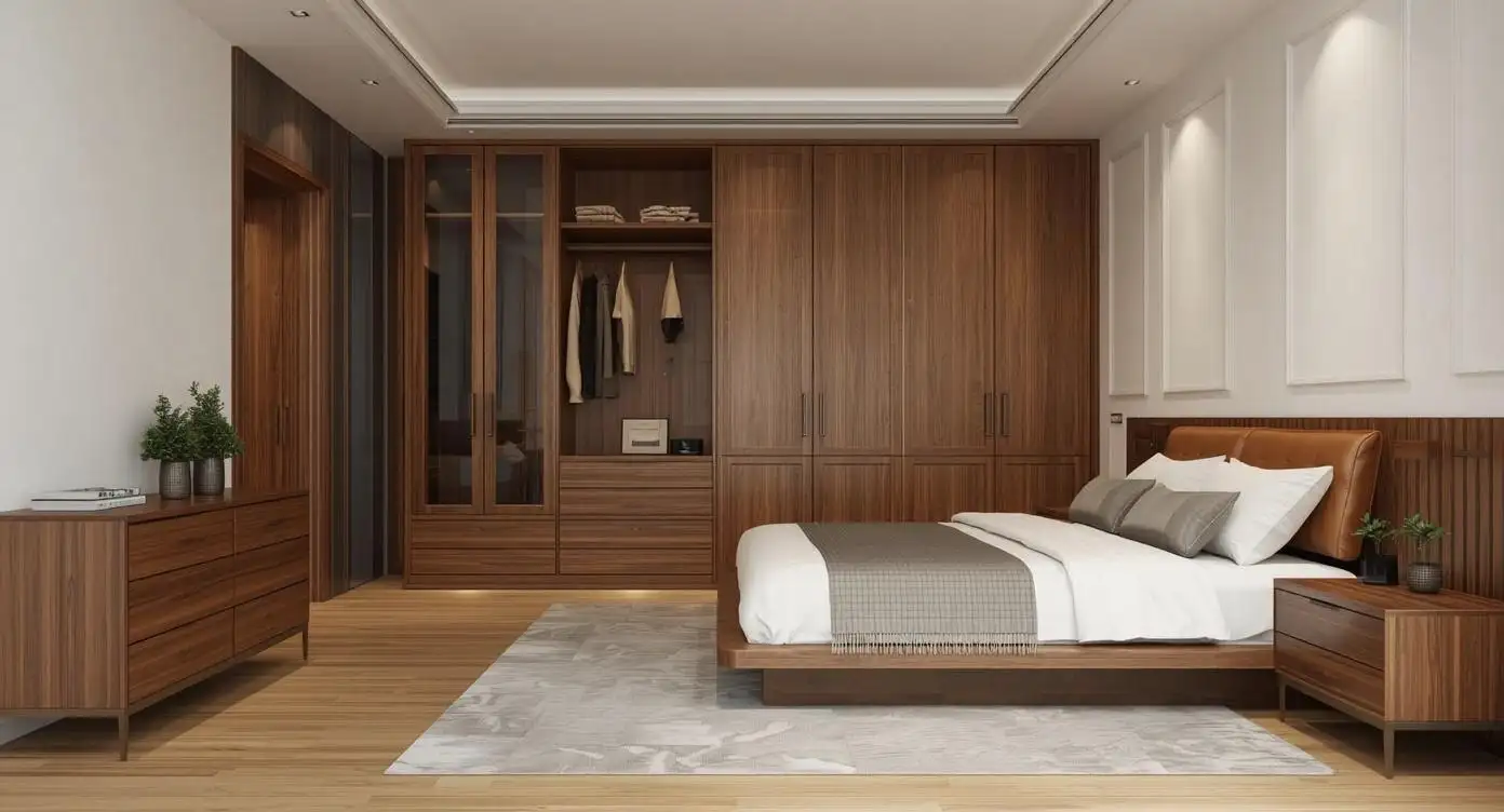 mẫu phòng ngủ tông màu óc chó phong cách hiện đại