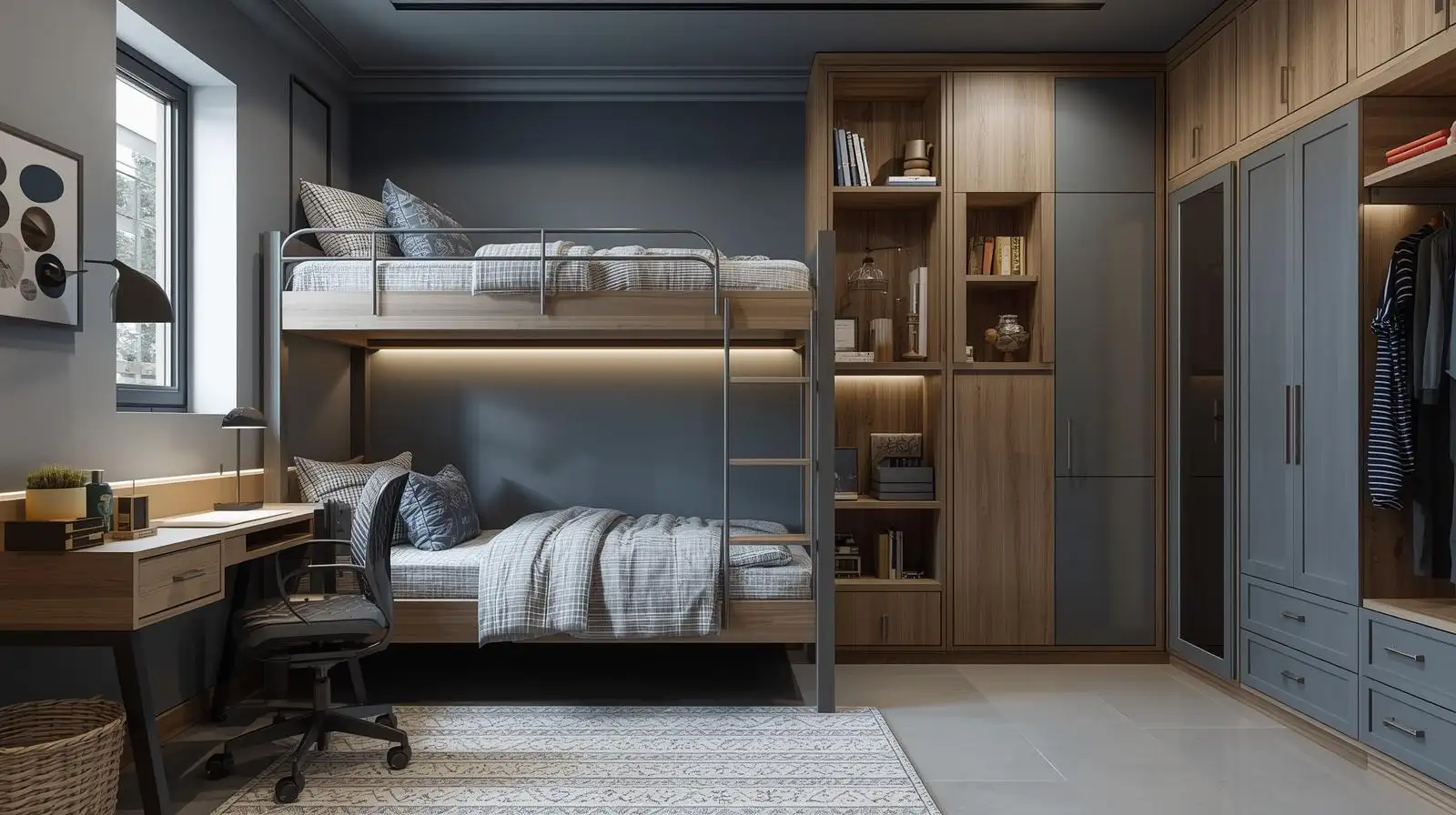 Nhóm giường tầng + tủ liền khối tối ưu từng cm diện tích cho mẫu phòng ngủ trẻ em
