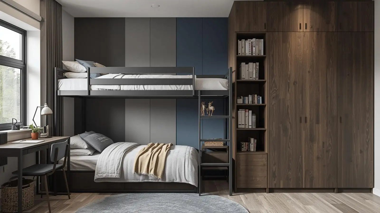 Nhóm giường tầng + tủ liền khối tối ưu từng cm diện tích