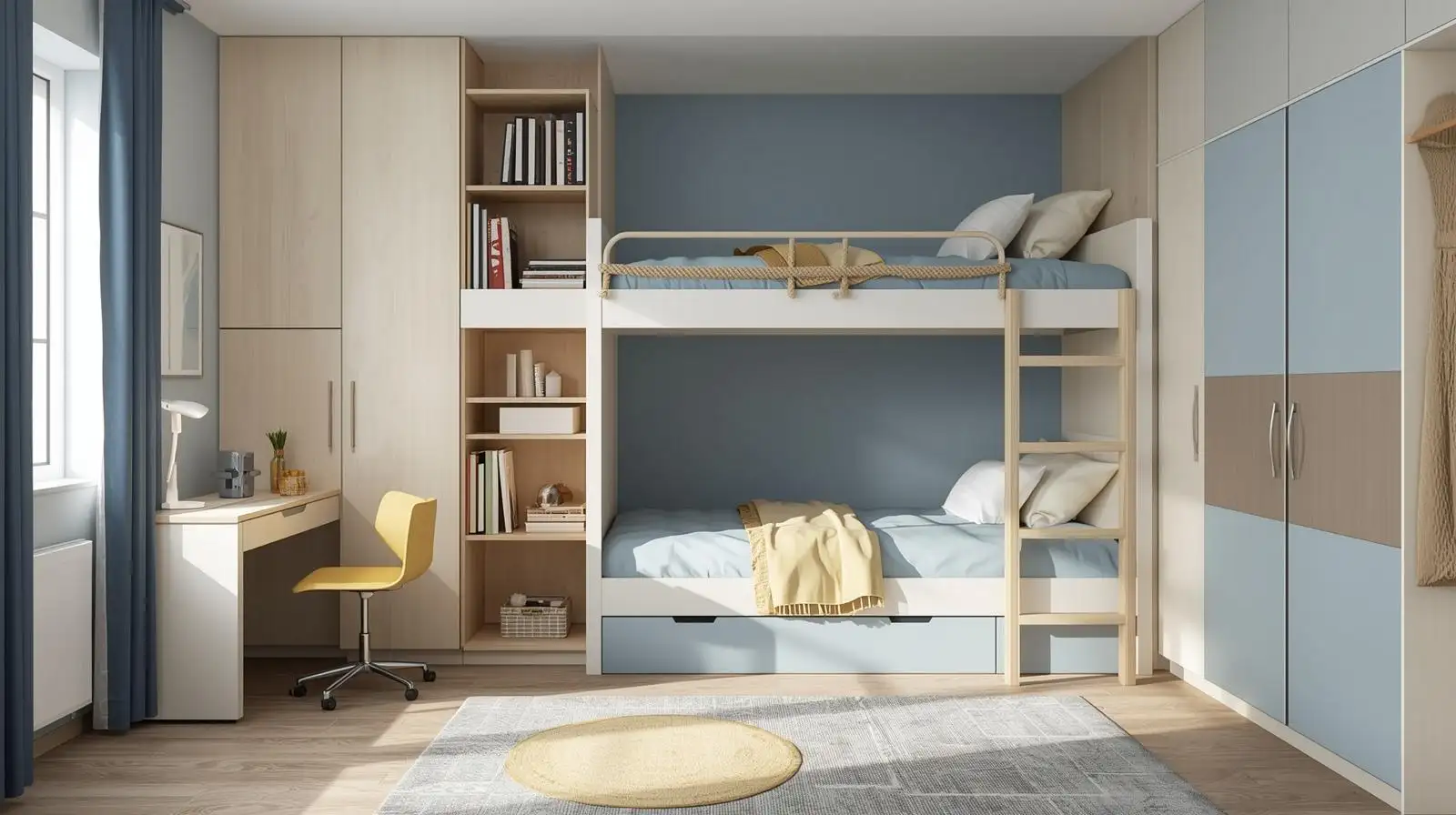 Nhóm phòng ngủ trẻ em thiết kế tông sáng – tạo cảm giác phòng rộng hơn thực tế