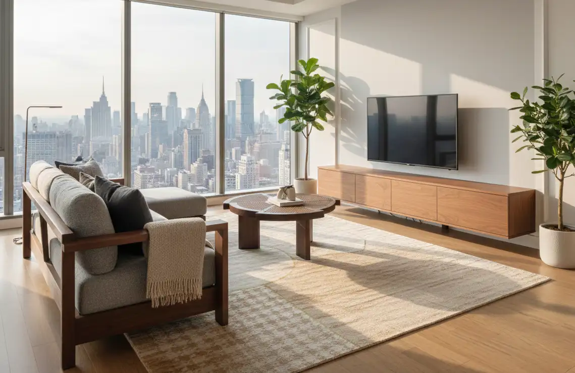 Bàn Trà Lục Giác Mặt Mây – BT0016 là mẫu bàn trà phong cách Minimalist – Japandi, kết hợp giữa khung gỗ