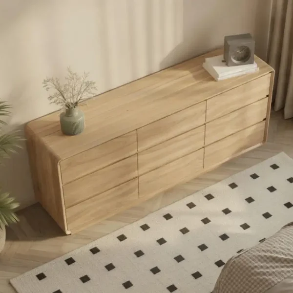 Tủ sideboard 9 ngăn kéo gỗ Tần Bì mang lại nhiều lợi ích thực tế, giúp tối ưu hóa không gian sống