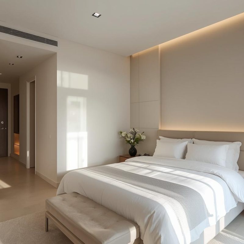 một phòng ngủ chung cư cao tầng tại hà nội phong cách Minimalism 2.0 được Signature Style nhưng vẫn giữ được sự tinh tế và tối giản