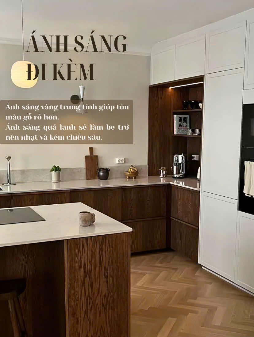 Phối màu nội thất nâu gỗ và be cho nội thất hiện đại