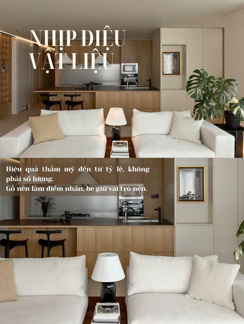 Phối màu nội thất nâu gỗ và be cho nội thất hiện đại