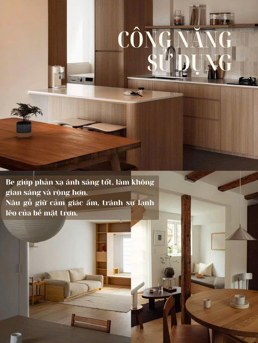 Phối màu nội thất nâu gỗ và be cho nội thất hiện đại