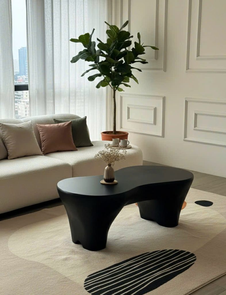 Ảnh AI tham khảo ban đầu của dự án Bàn Trà Pebble Ash