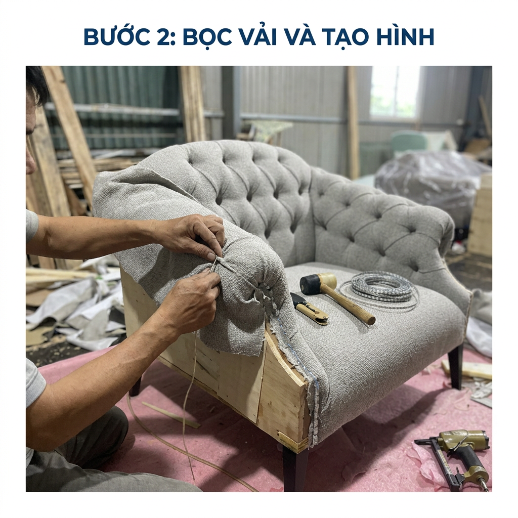 Nghệ nhân bọc vải tinh tế và tạo hình múi khuy quả trám thủ công