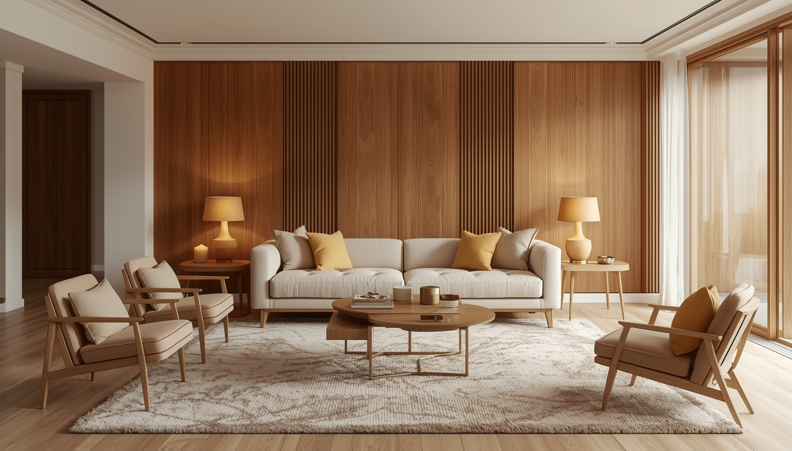 Tổng thể kiến trúc phòng khách thiết kế theo phong cách nội thất Minimalism tối giản tối cao