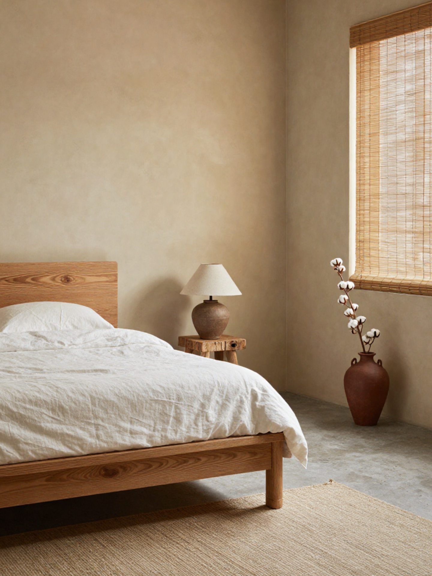 Không gian phòng ngủ Wabi Sabi an yên ấm áp