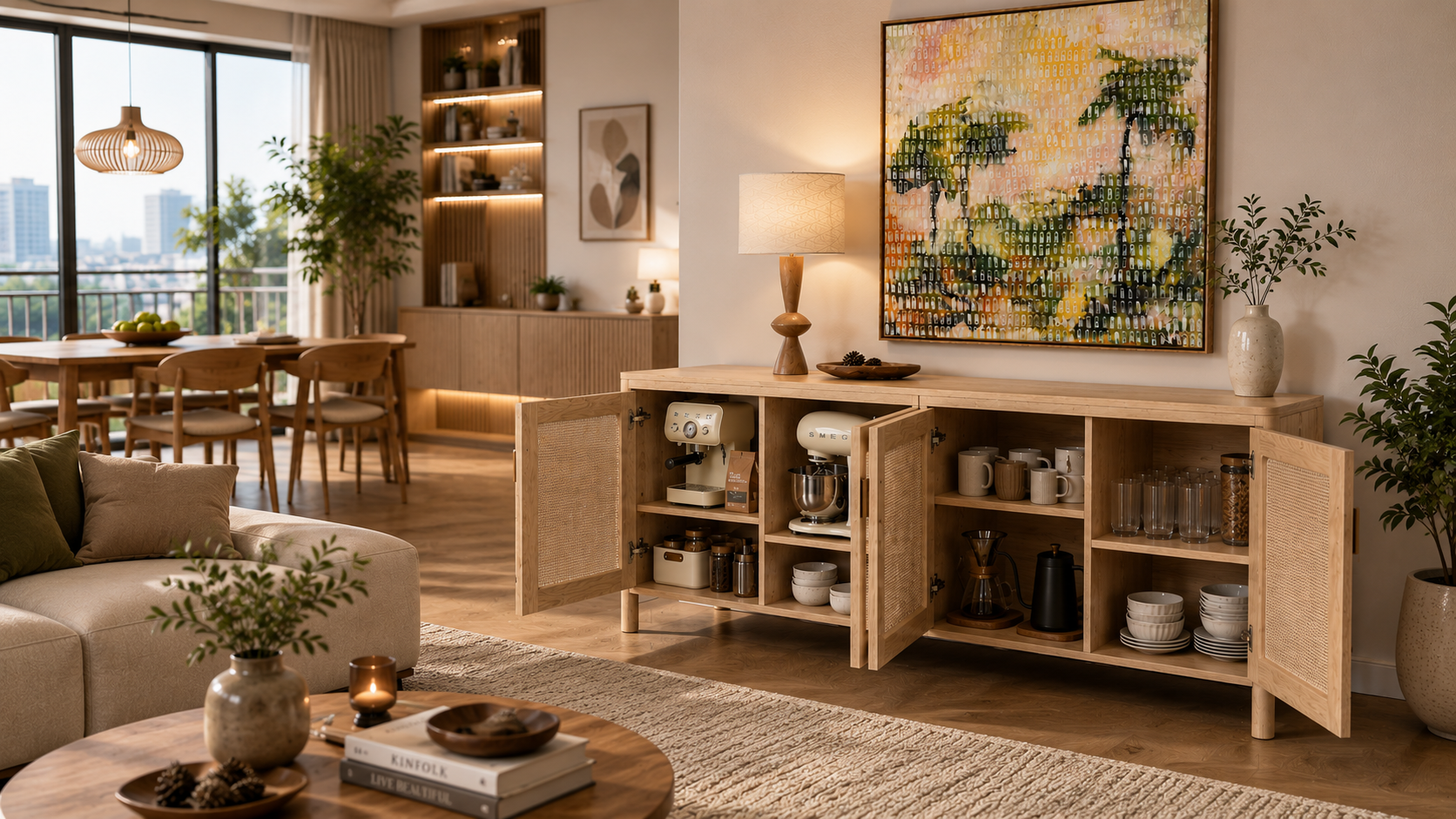 Chi tiết bề mặt gỗ tần bì tự nhiên trên mẫu Sideboard Haven Ash – SB0015 với lớp hoàn thiện mờ sang trọng và tinh tế