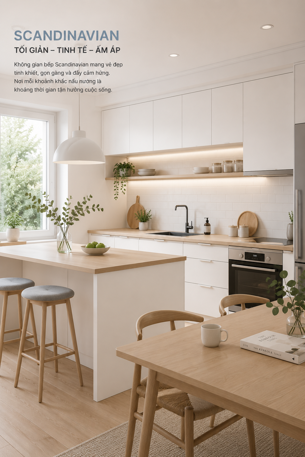 Không gian phòng bếp Scandinavian sạch sẽ công năng