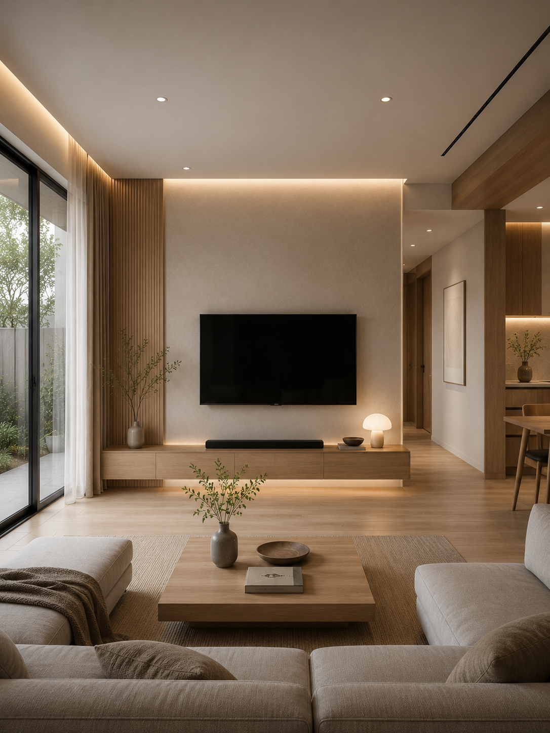 Gỗ tự nhiên trong không gian phòng khách hiện đại