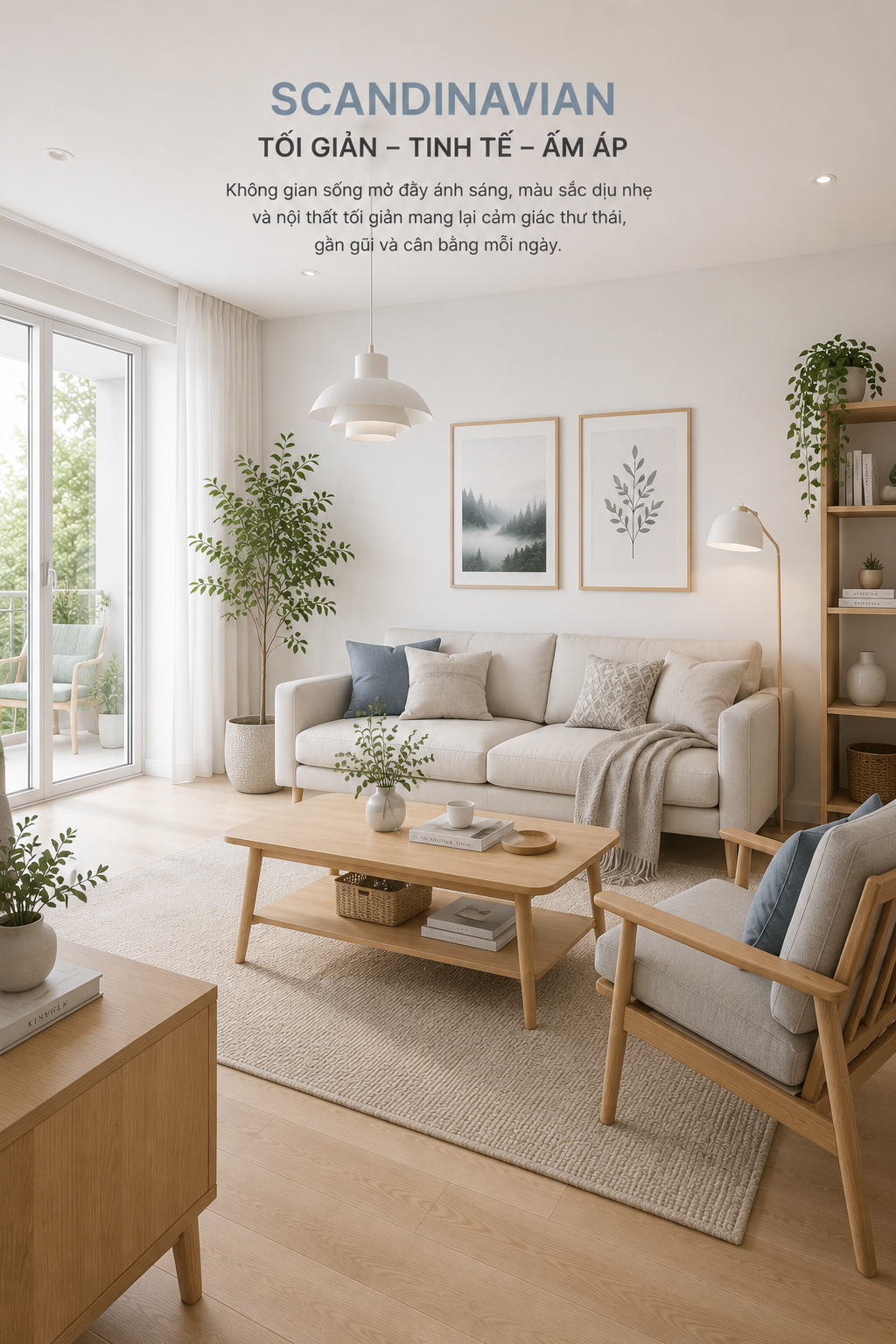 Không gian phòng khách Scandinavian tràn ngập ánh sáng