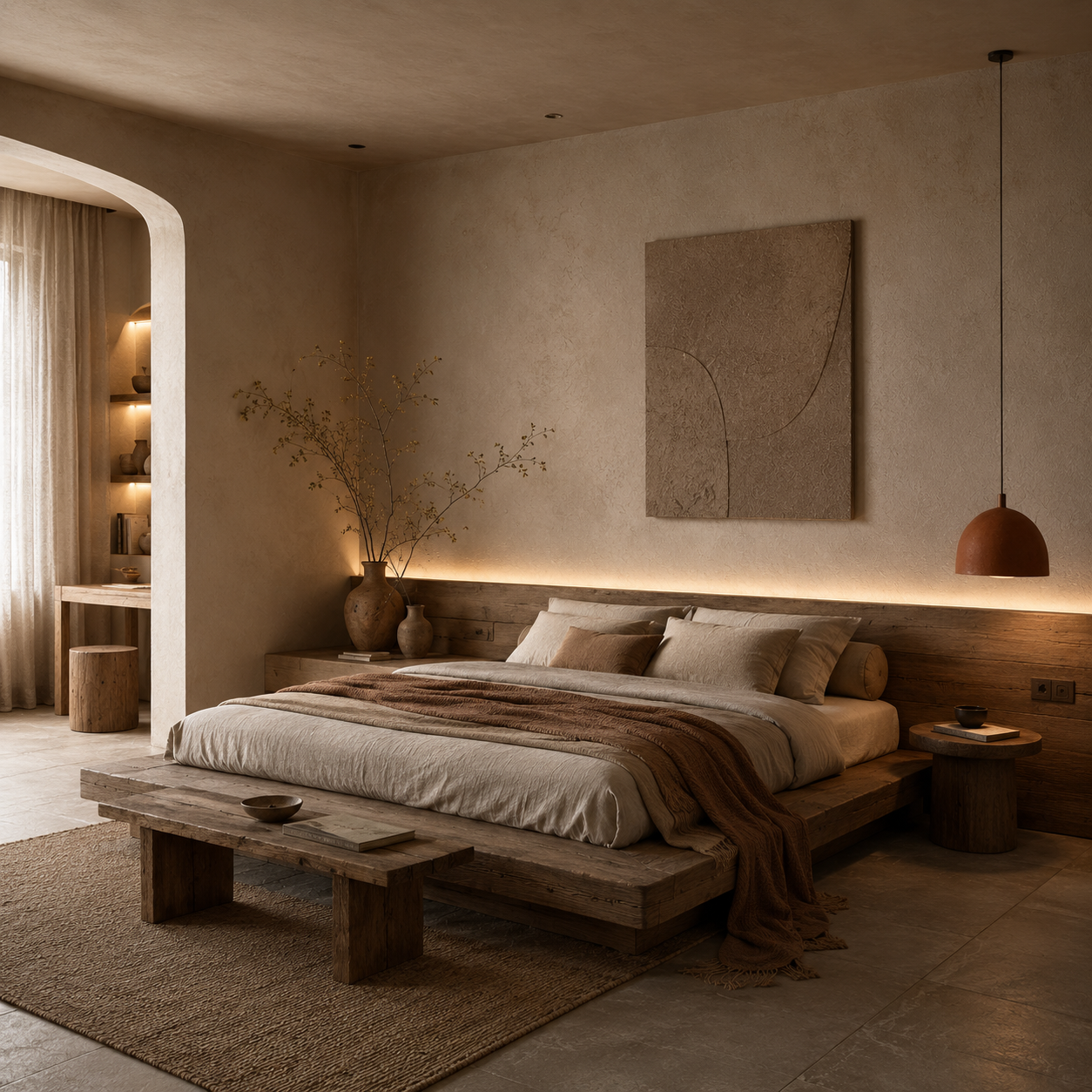 Bảng màu đất ấm áp trung tính trong không gian Wabi Sabi